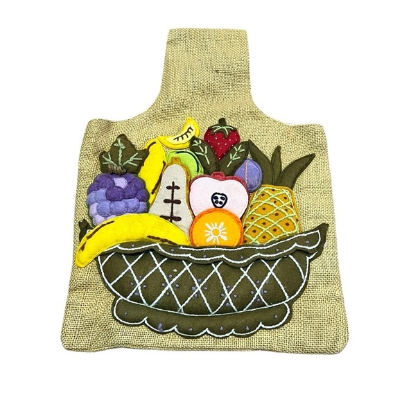 Vintage Linen Shopping Bag Felt Fruit Bowl 3D Eco-friendly 60s 70s - Picture 1 of 7